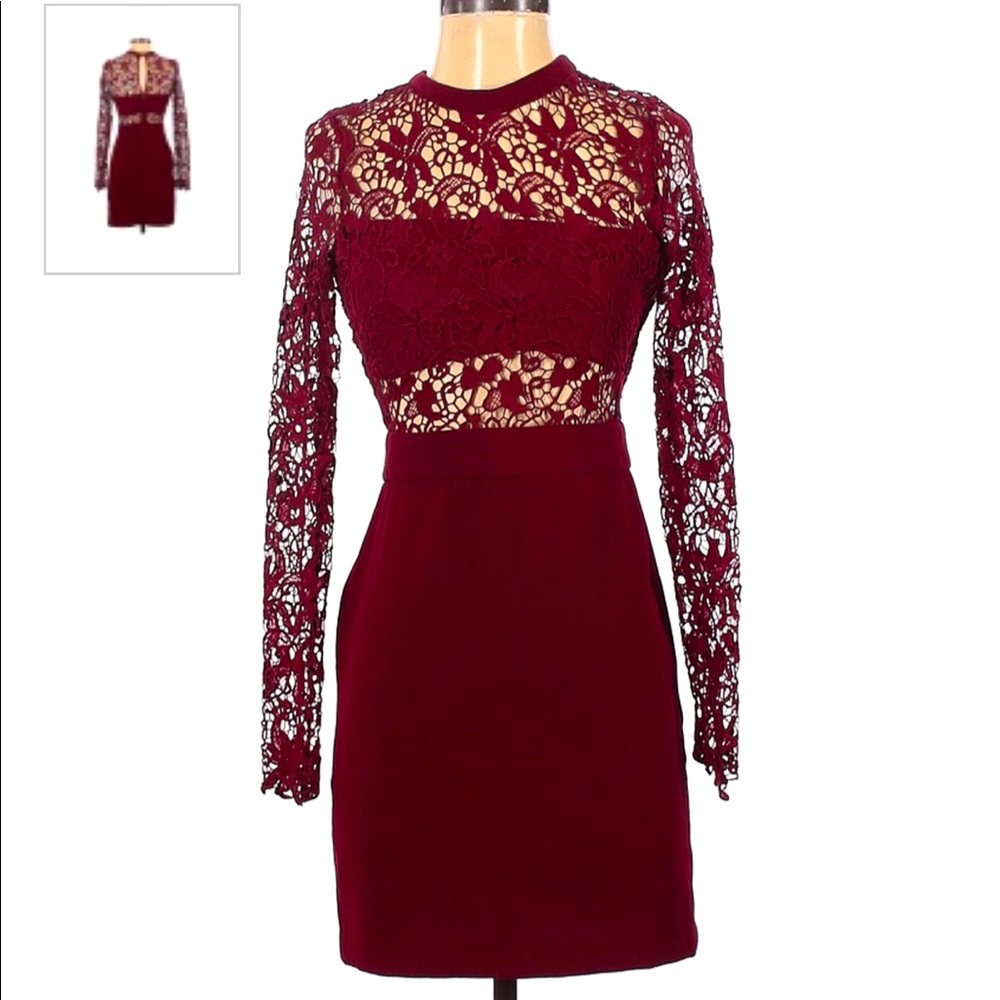 Romeo & Juliet couture new (tag on)maroon lace dress with mid see thru detail.